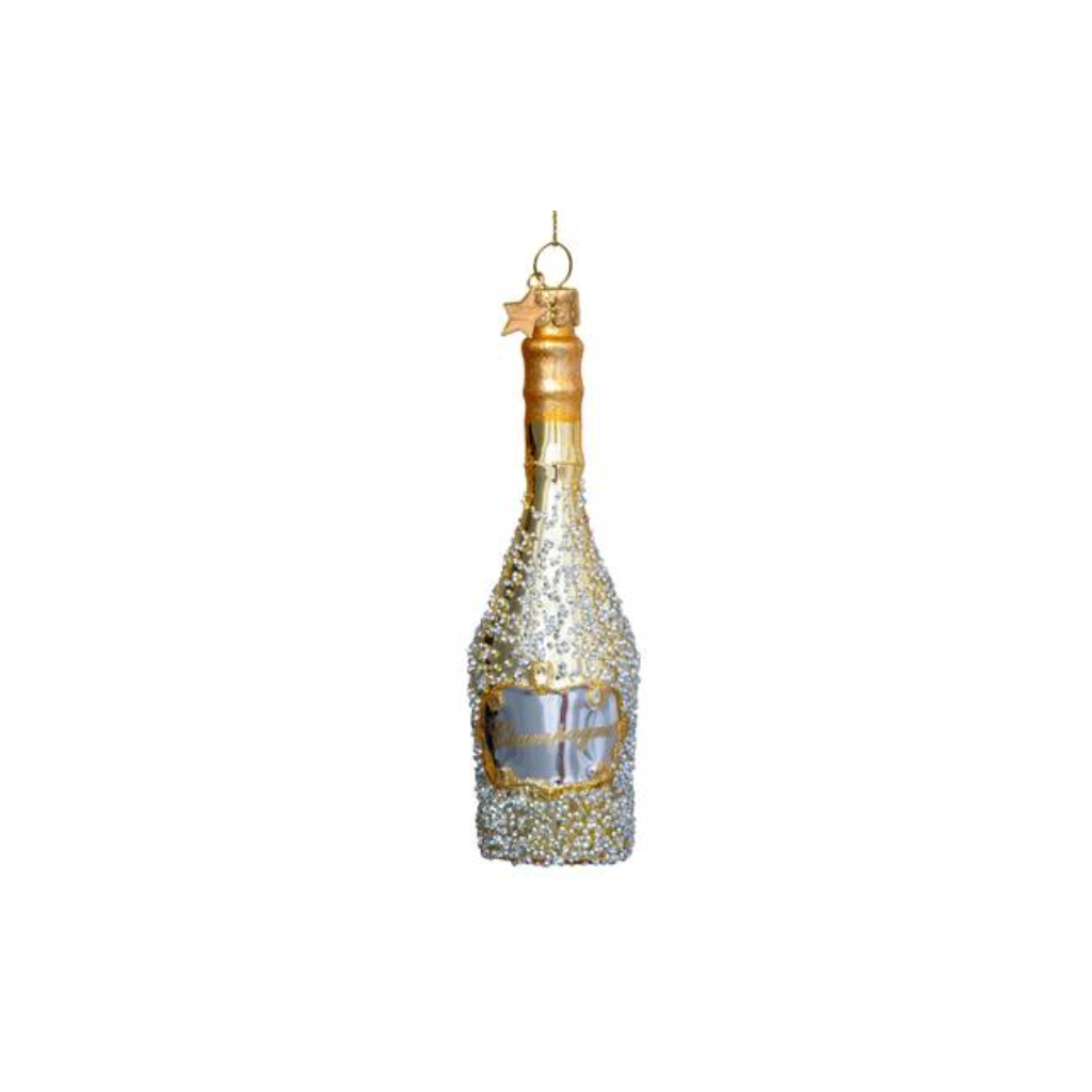 Vondels Kersthanger gouden champagnefles met diamanten 16 cm