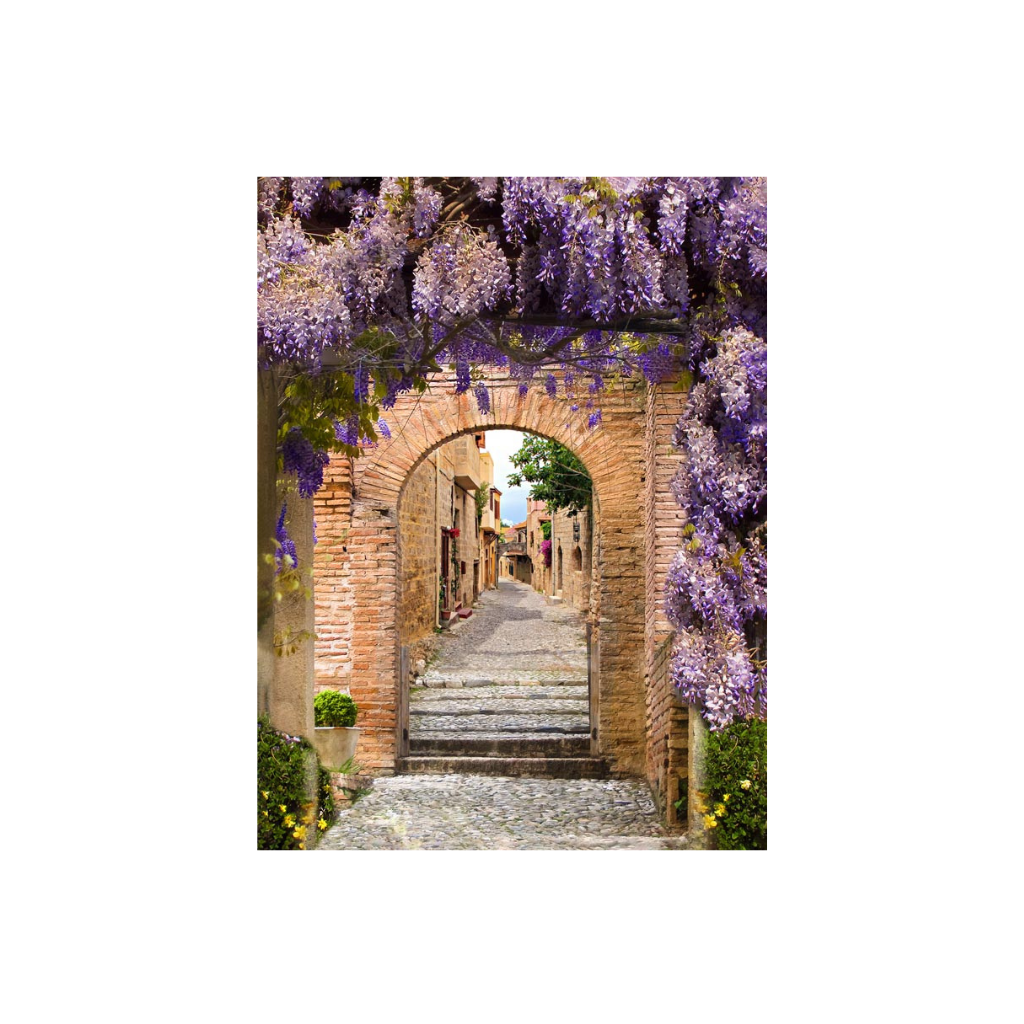 Tuinposter Doorkijk Blauwregen Stad 80 x 60 cm