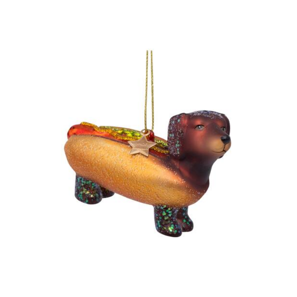 Vondels Kersthanger hotdog met teckel 6 cm