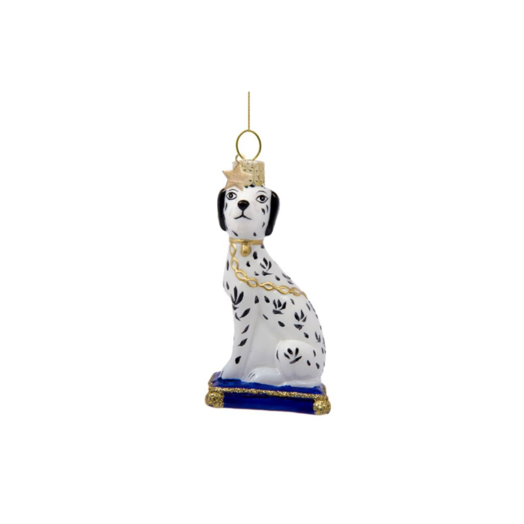Vondels Kersthanger Dalmatische hond met blauw kussen 10.5 cm