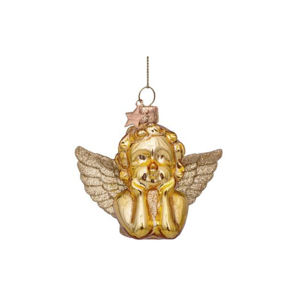 Vondels Kersthanger glanzend gouden engel 7 cm