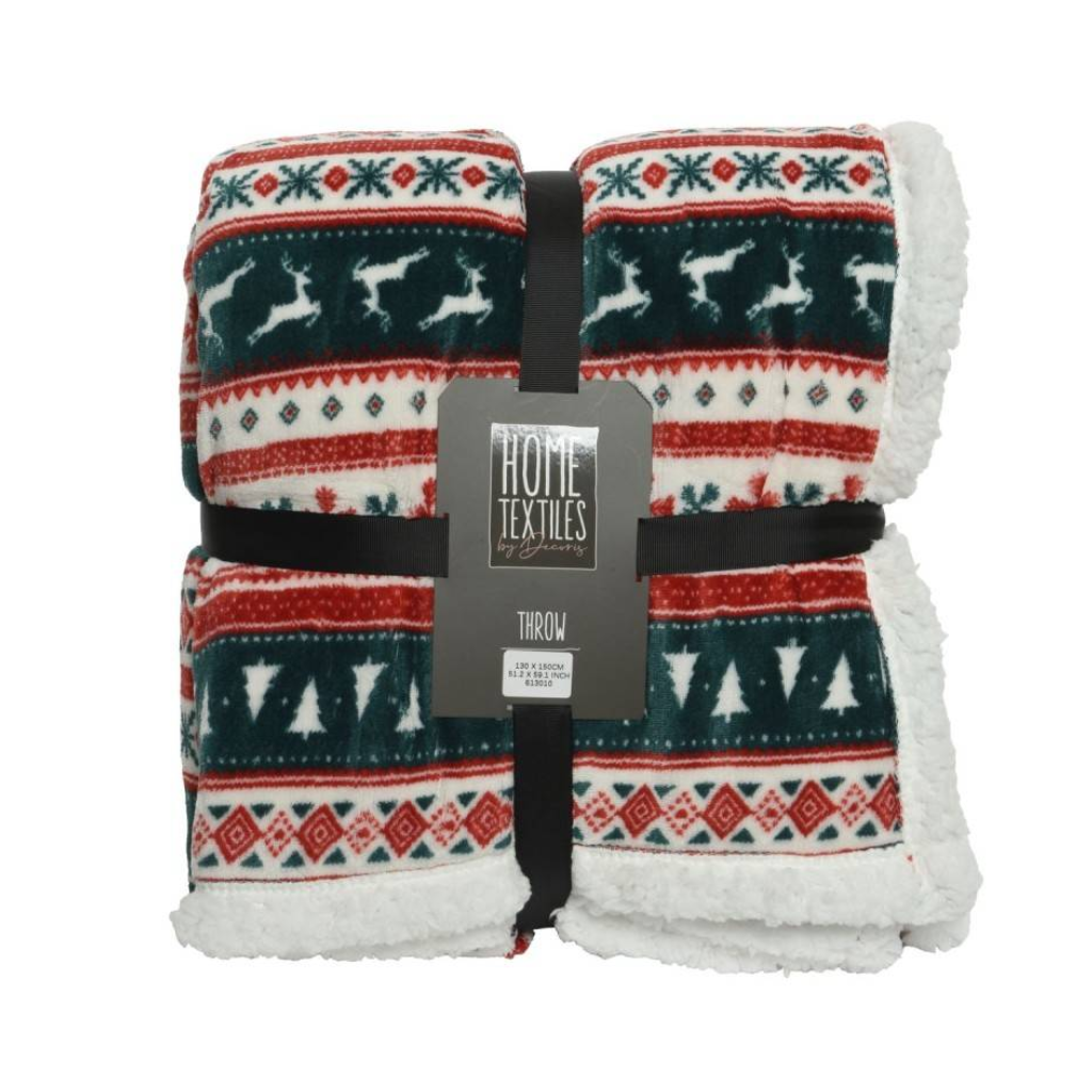 Decoris Plaid kerstbomen en rendieren 130 x 150 cm