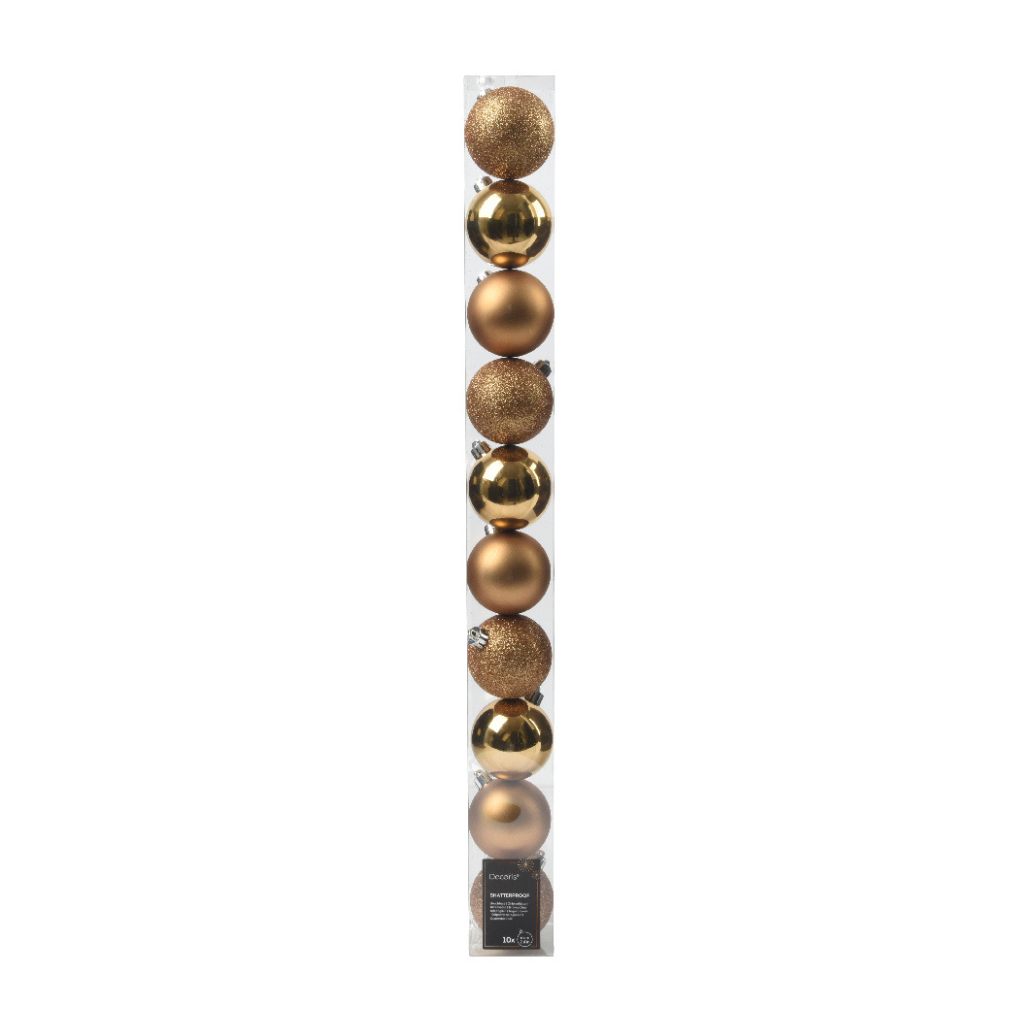 Decoris Kunststof kerstballen mix peacan brown 10 stuks