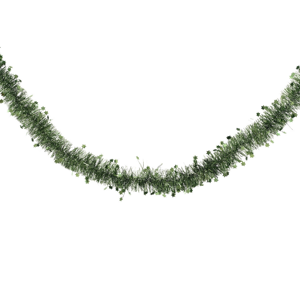 Decoris Kerstslinger Lametta groen met sterren 270 cm
