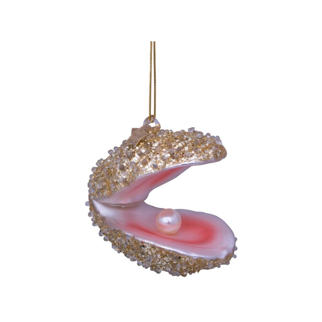 Vondels Kersthanger champagne glitter oester 7 cm