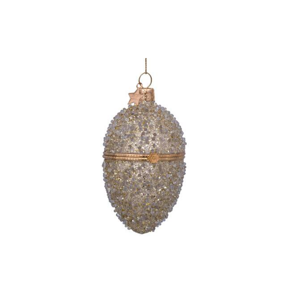 Vondels Kersthanger gouden ei met allover gouden kralen 11 cm