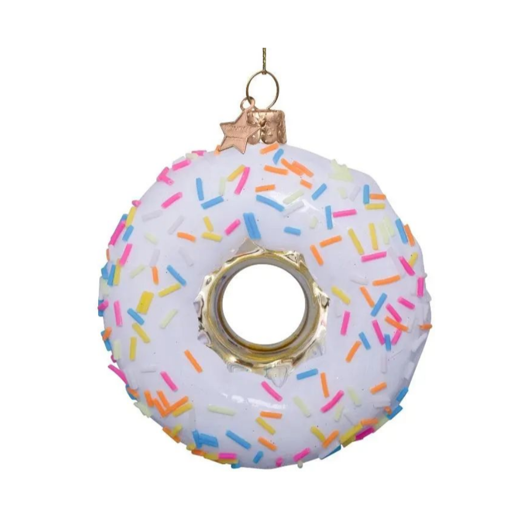 Vondels Kersthanger witte donut met spikkels 12 cm