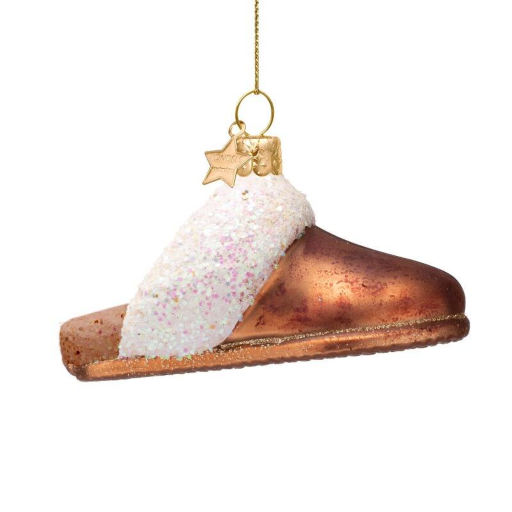 Vondels Kersthanger slipper suede bruin 6 cm