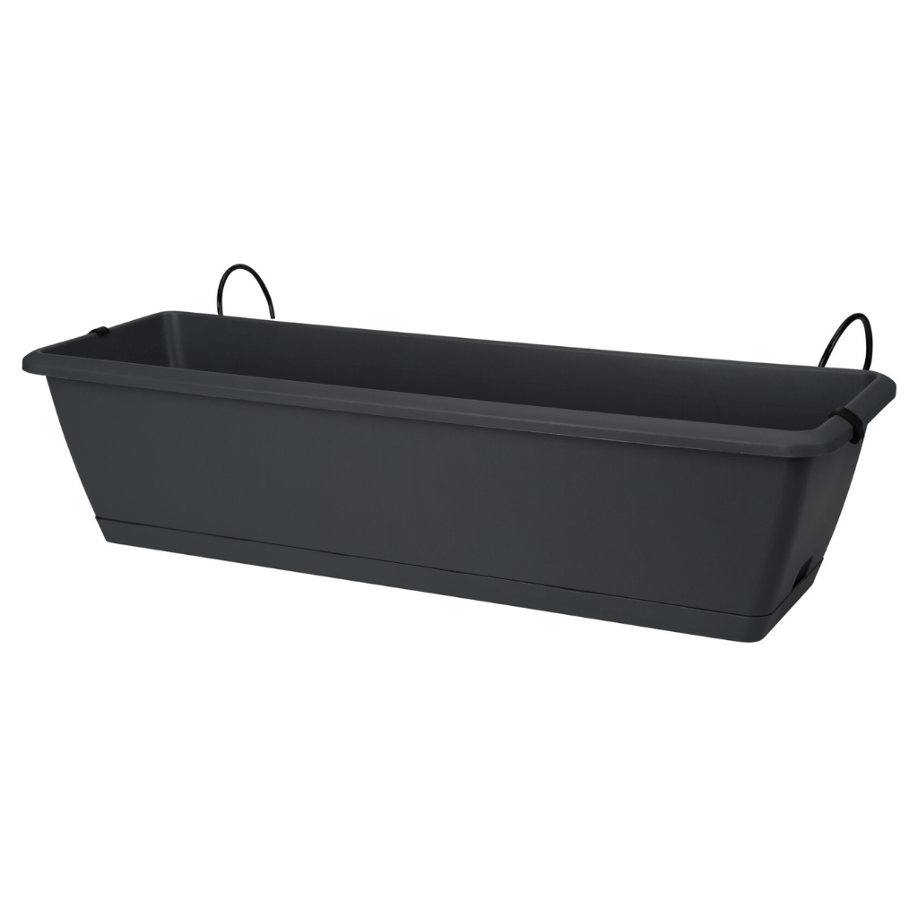 Balkonbak met haken antraciet 60 x 19 x 14 cm