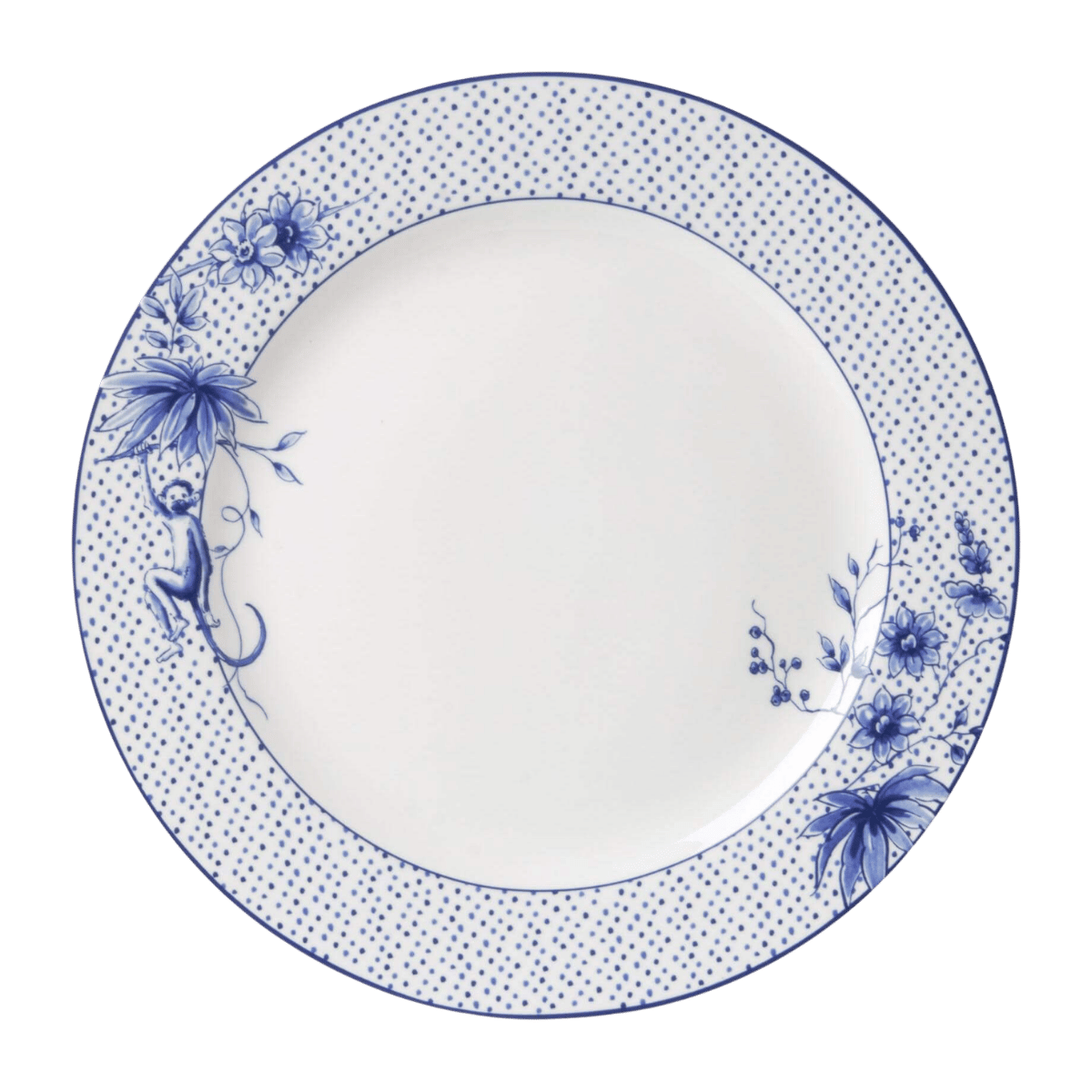 Heinen Delfts Blauw Dinerbord Aapjes