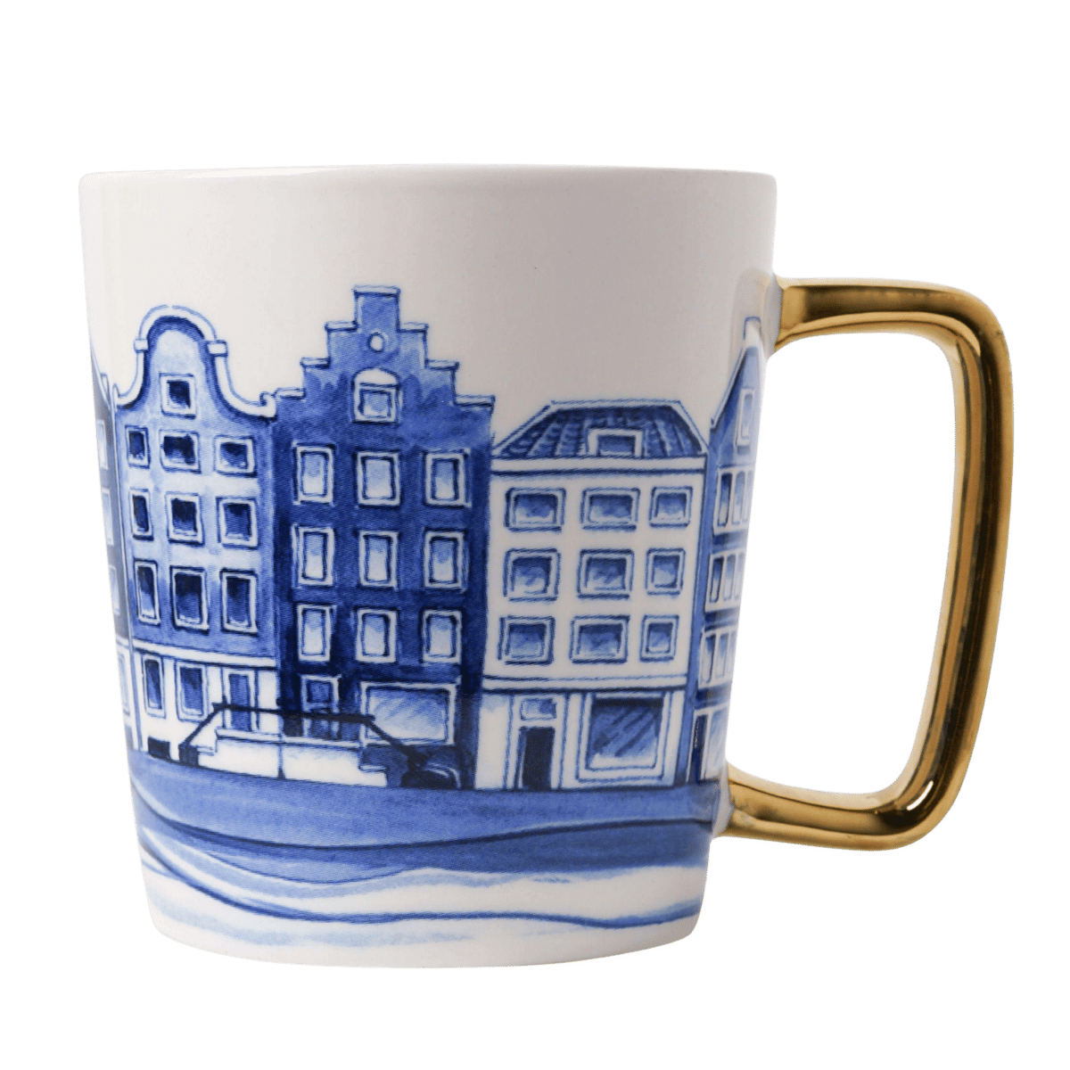 Heinen Delfts Blauw Mok Huisjes Goud