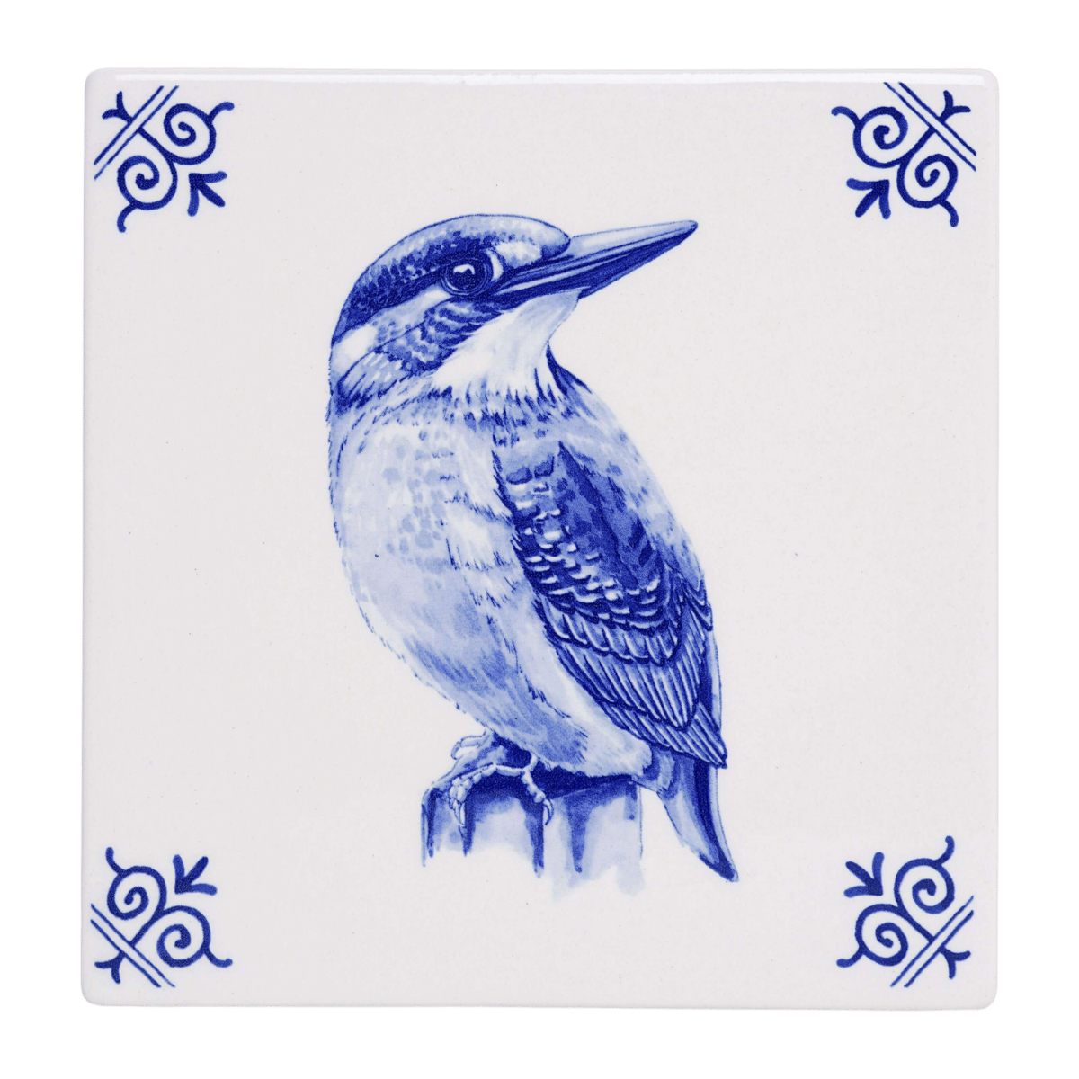 Heinen Delfts Blauw Tegel Ijsvogel 13 cm