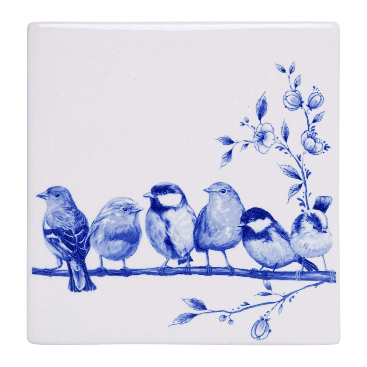 Heinen Delfts Blauw Tegel Bosvogels 13 cm