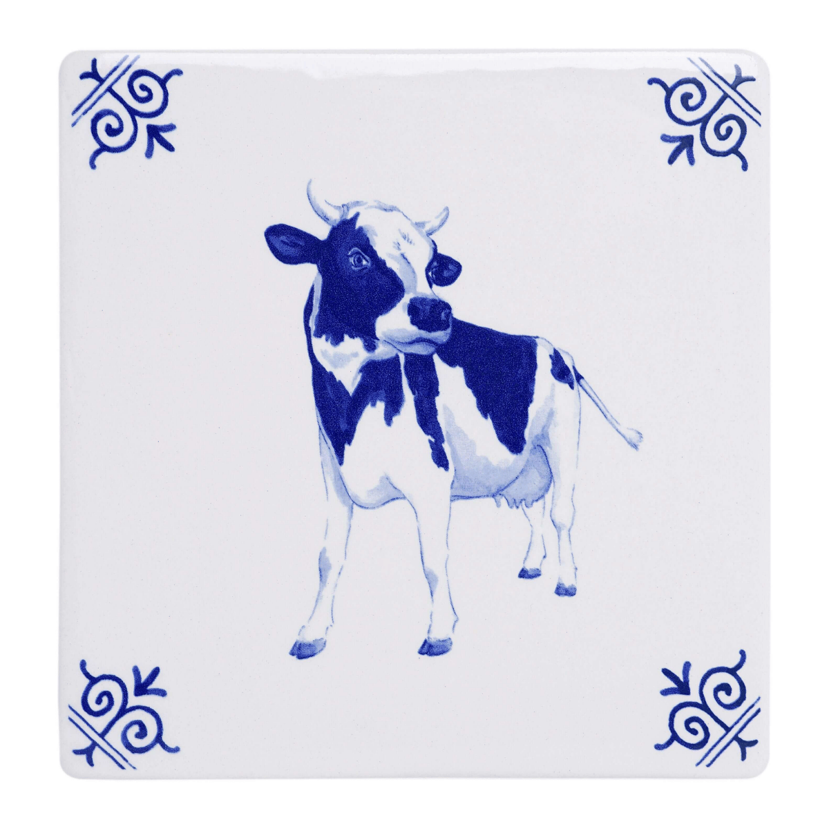Heinen Delfts Blauw Tegel Koe 13 cm