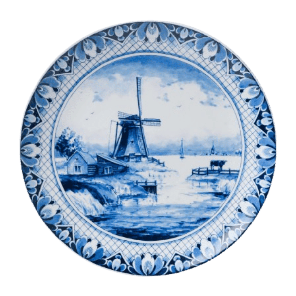 Heinen Delfts Blauw Wandbord Molen