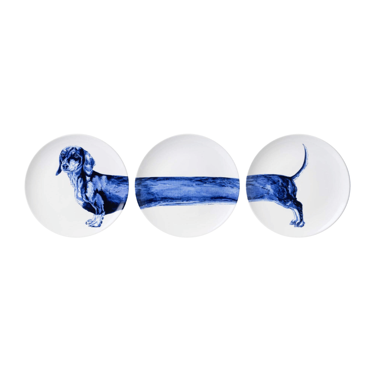 Heinen Delfts Blauw Wandborden Teckel Set van 3