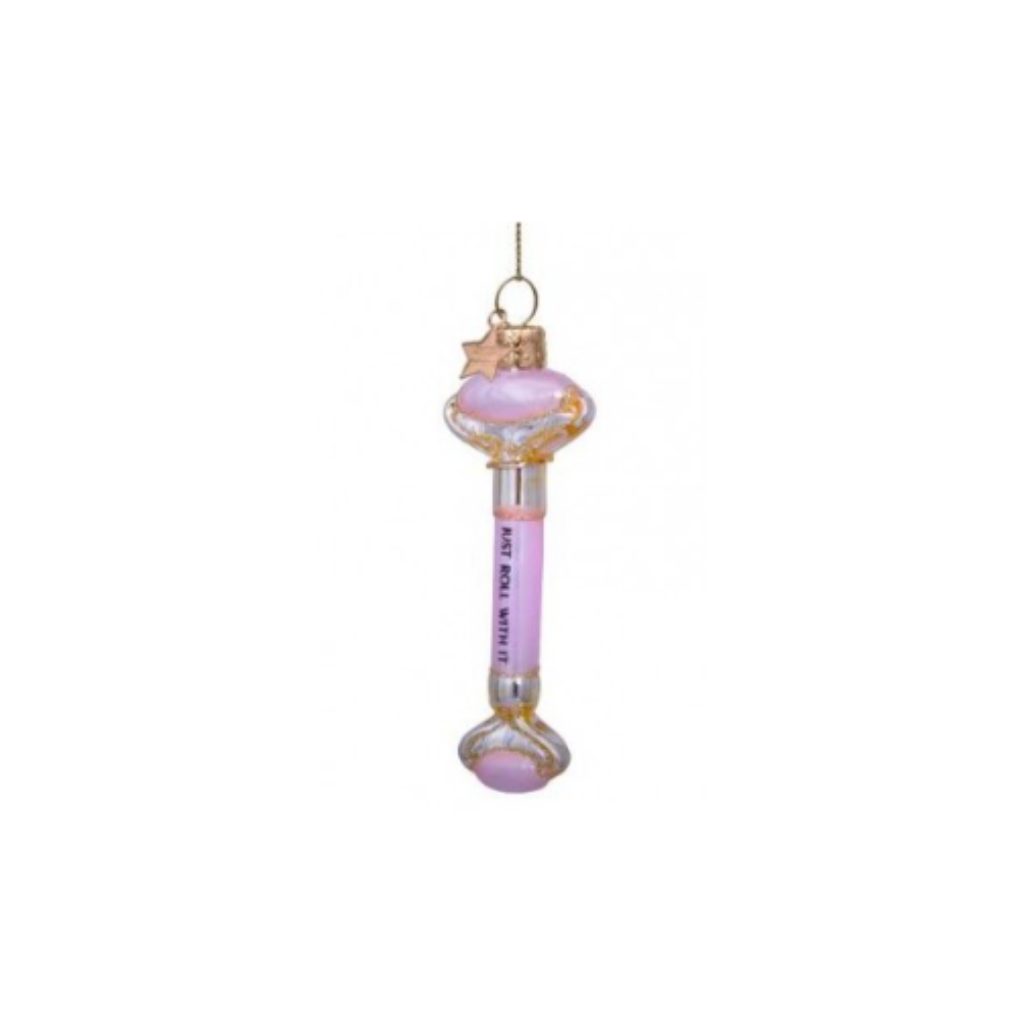 Vondels Kersthanger rozenkwarts gezichtsroller 10 cm