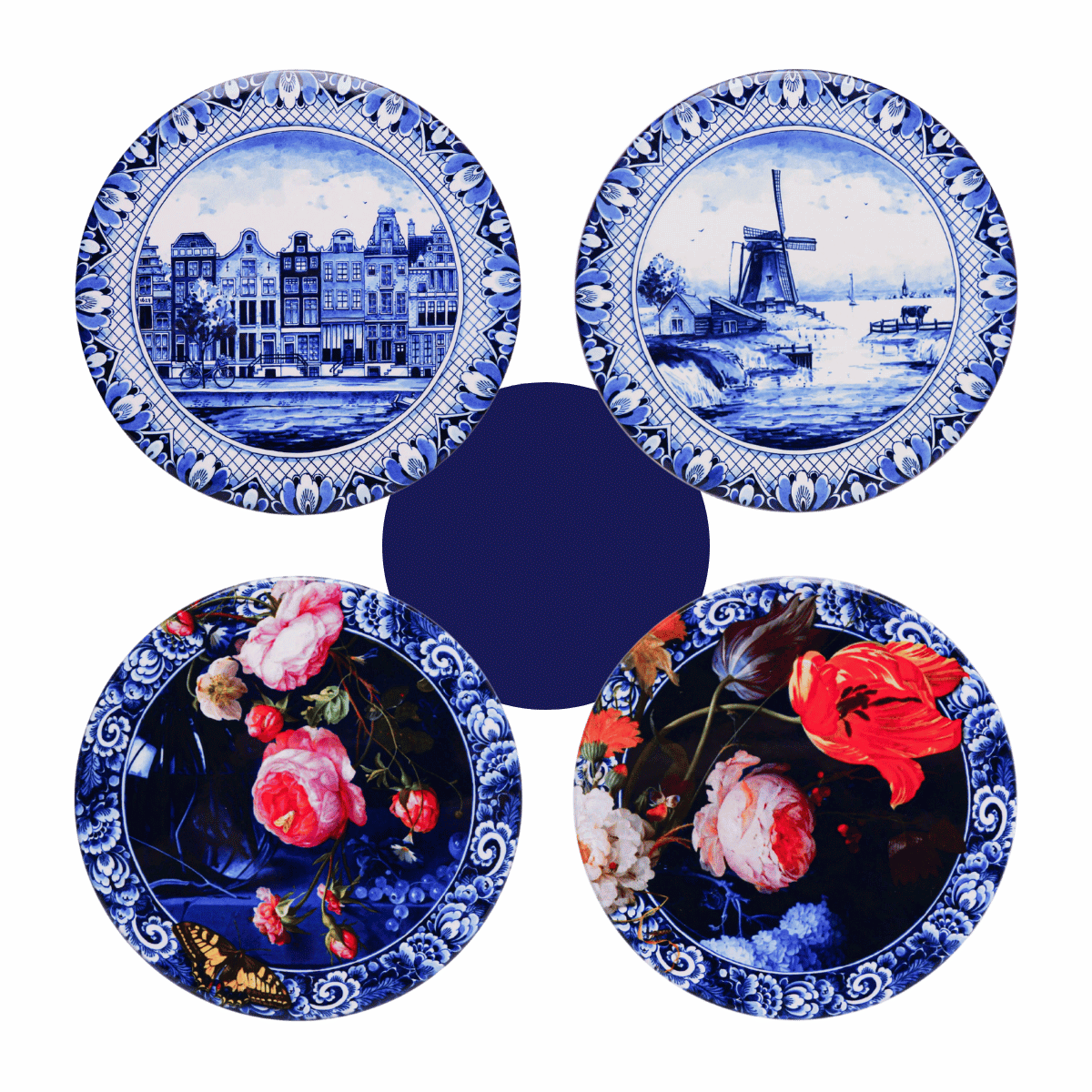Heinen Delfts Blauw Onderzetters Hollandse schilderijen 4 stuks