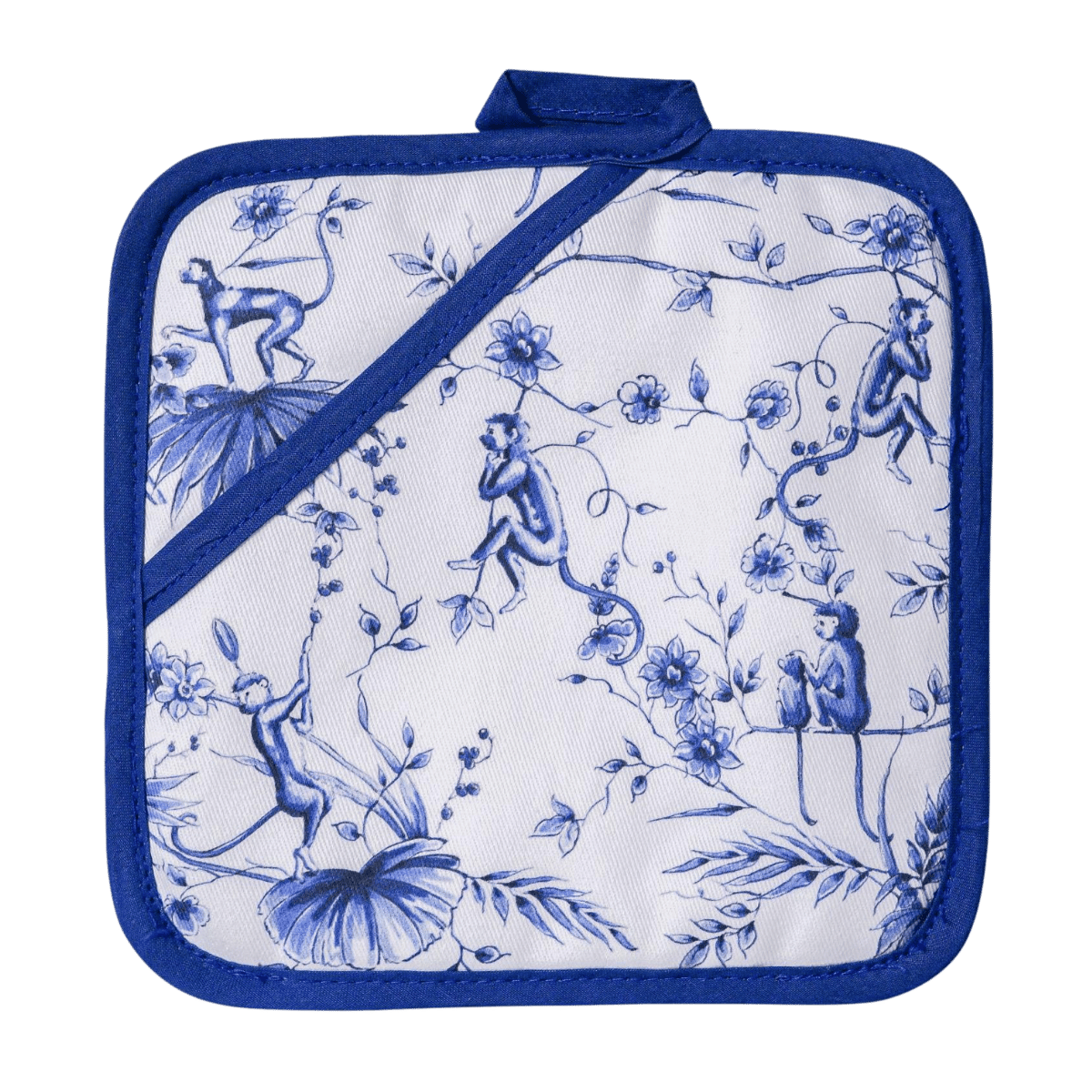 Heinen Delfts Blauw Pannenlap Aapjes Wit