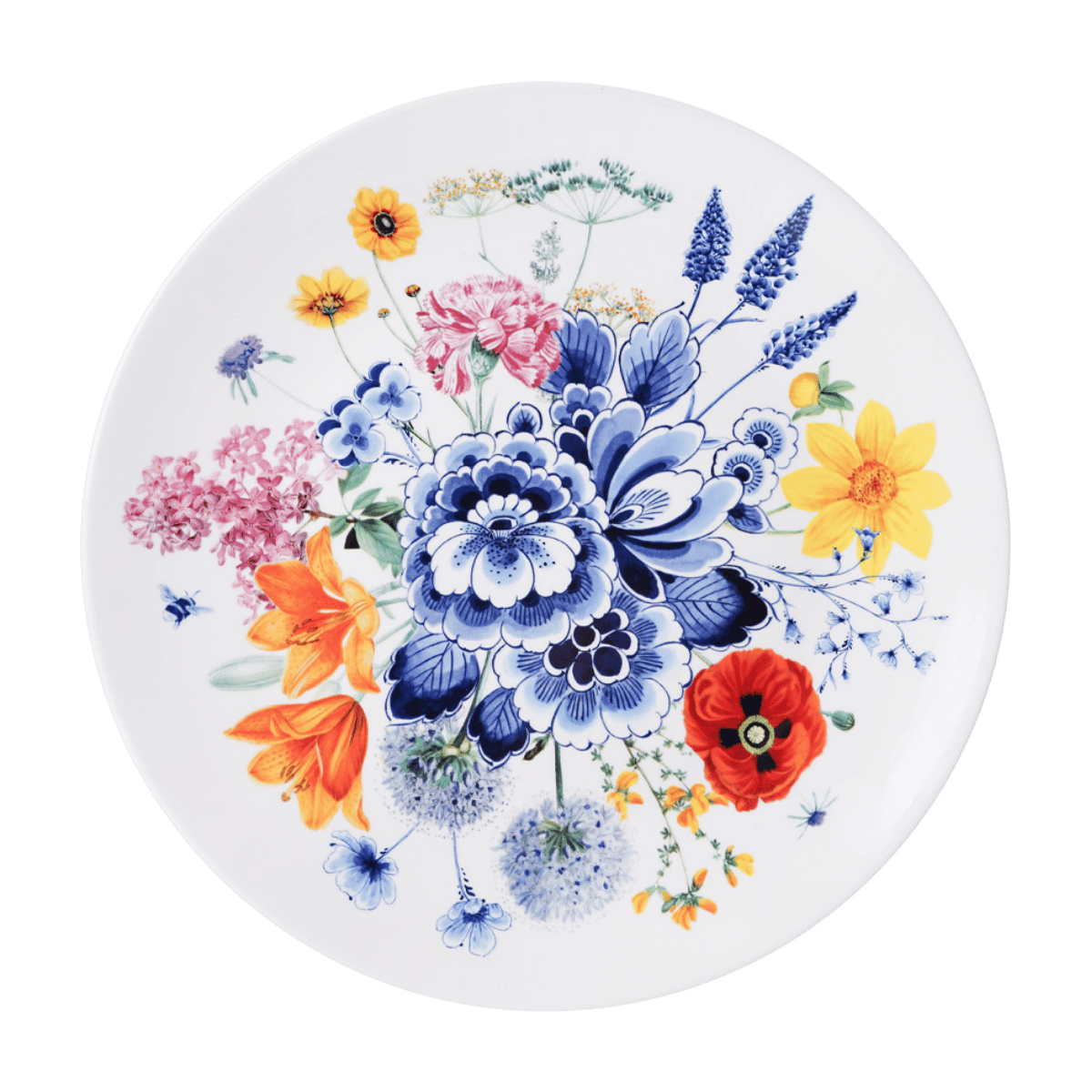 Heinen Delfts Blauw Wandbord Bloementuintje 31 cm