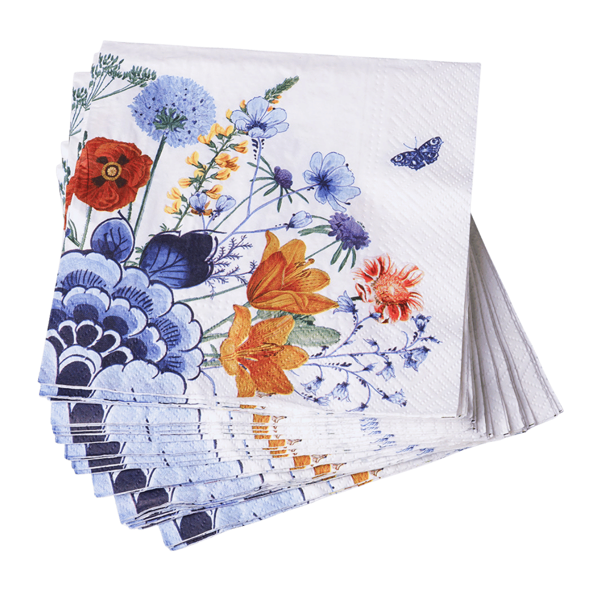 Heinen Delfts Blauw Servetten Wildbloemen