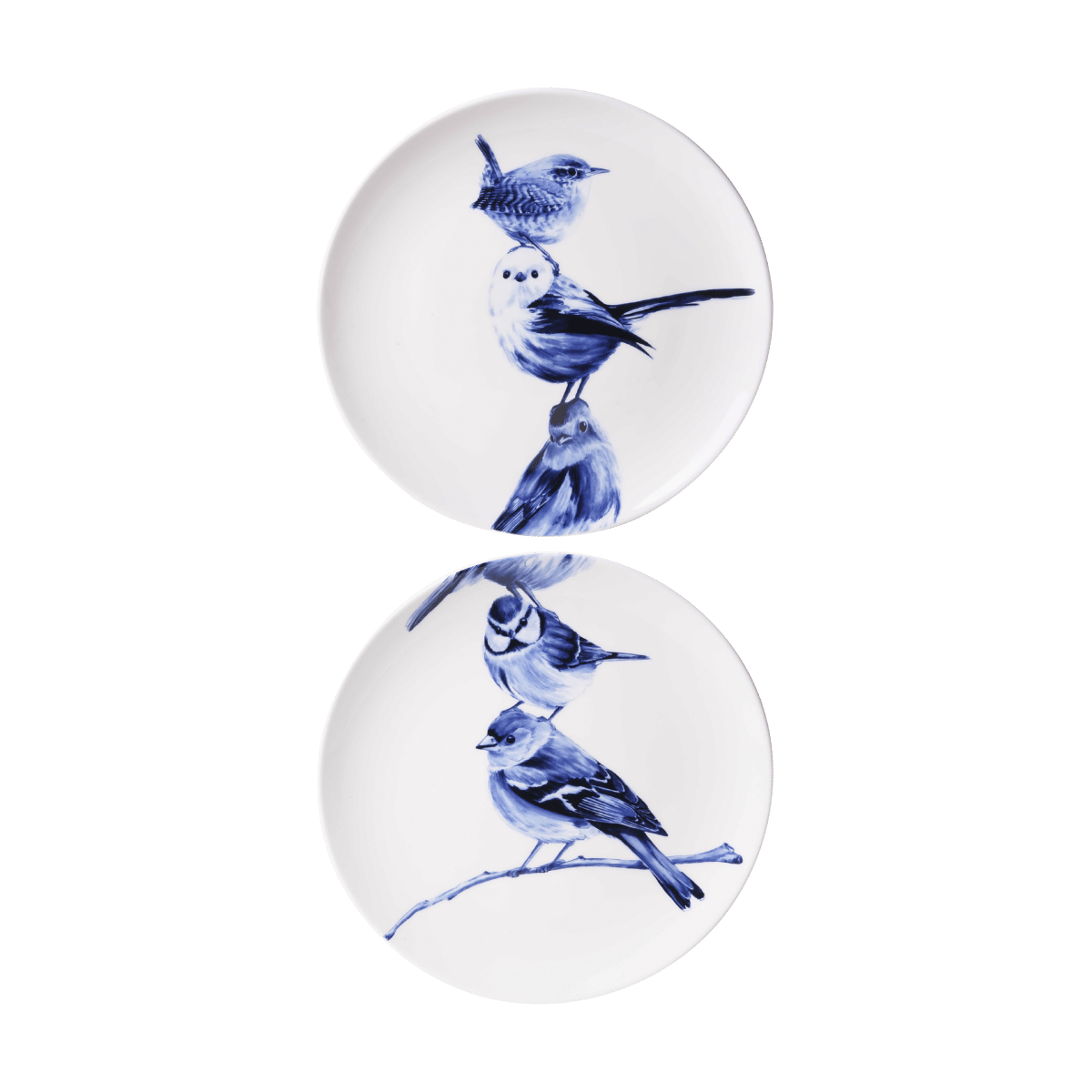 Heinen Delfts Blauw Wandbord Stapeltje Vogels Tweeluik