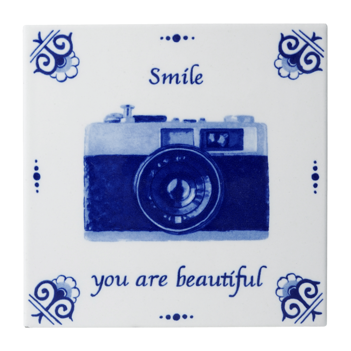 Heinen Delfts Blauw Tegel Smile Engelse Spreuken