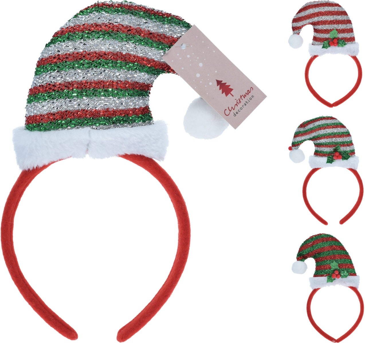Diadeem kerstmuts pailette 22cm