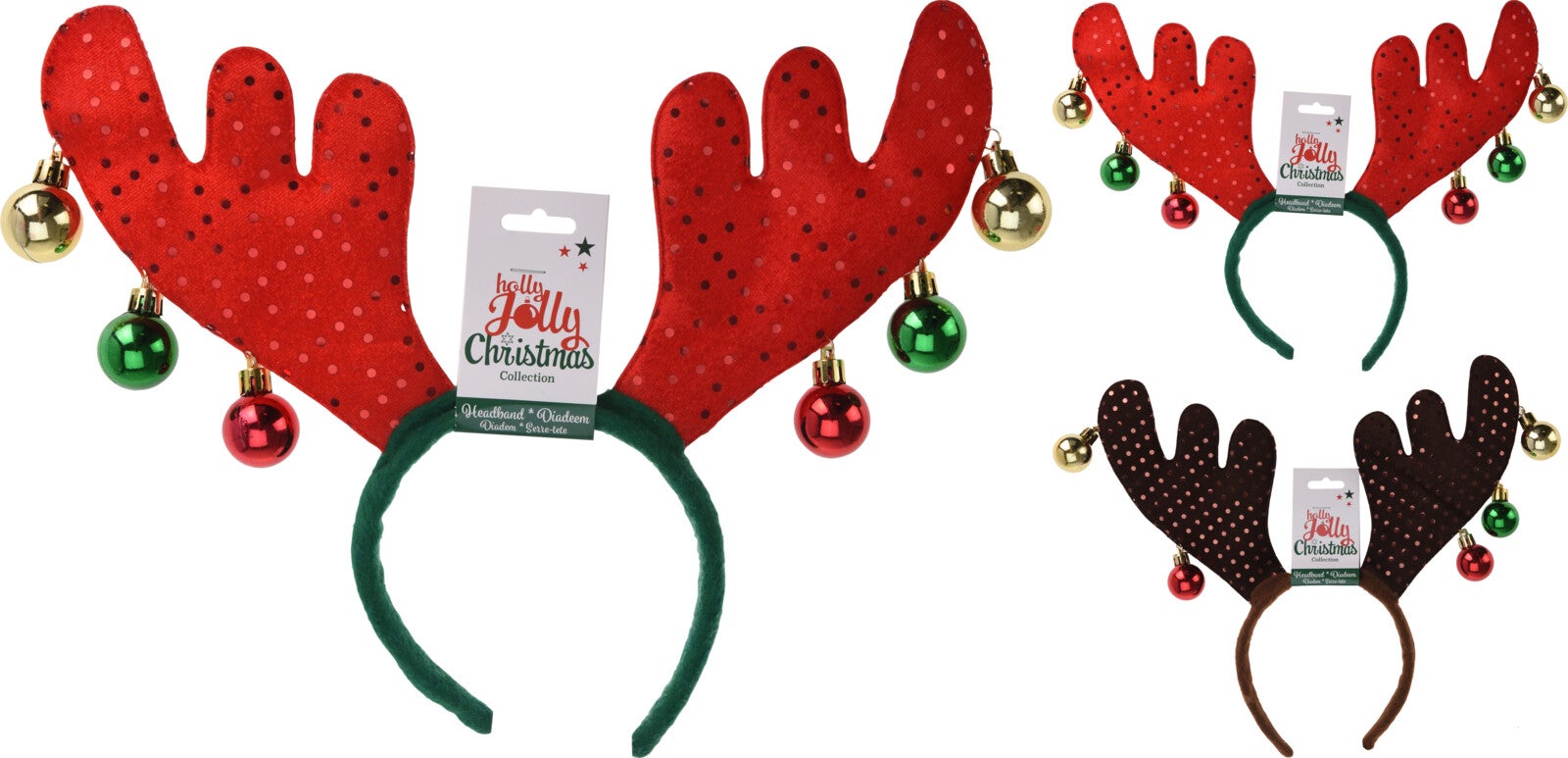 Diadeem rendier met kerstballen 38 cm