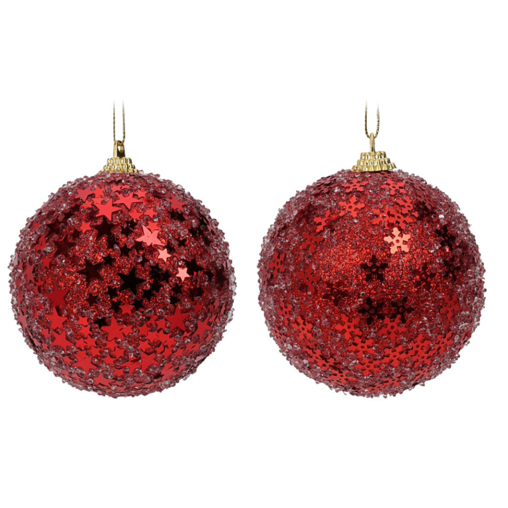 Kerstbal glitter rood 8 cm