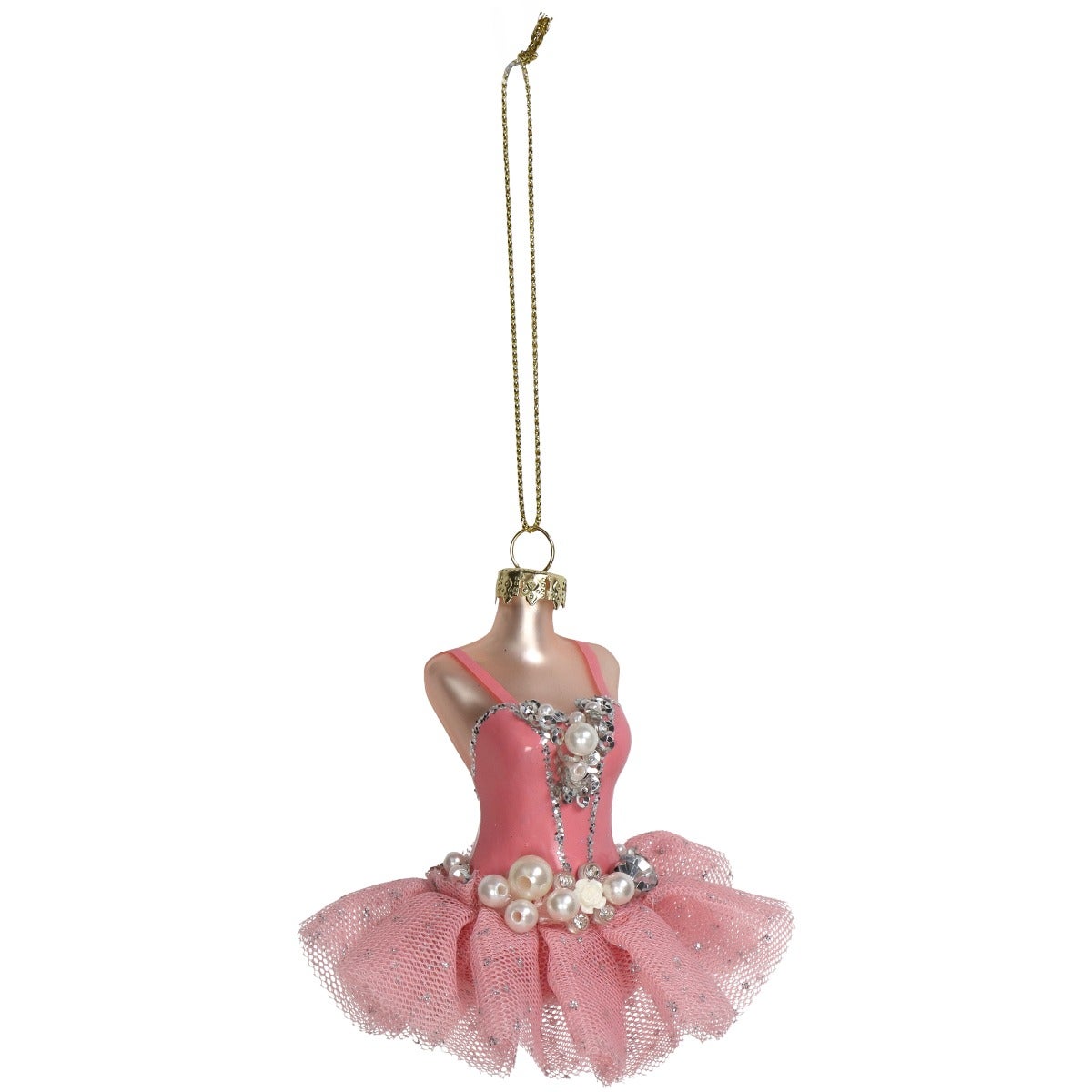 Kersthanger Ballerina Jurkje Glas Roze 8.9 cm