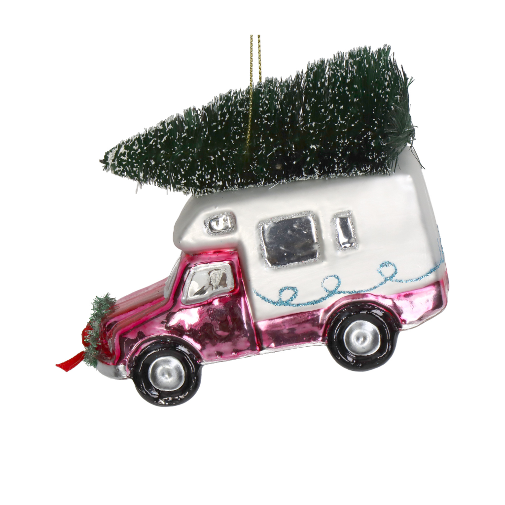 Kersthanger Camper Glas Roze 11.4 cm