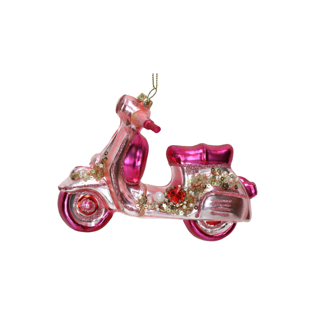 Kersthanger Scooter Glas Roze 13.2 cm