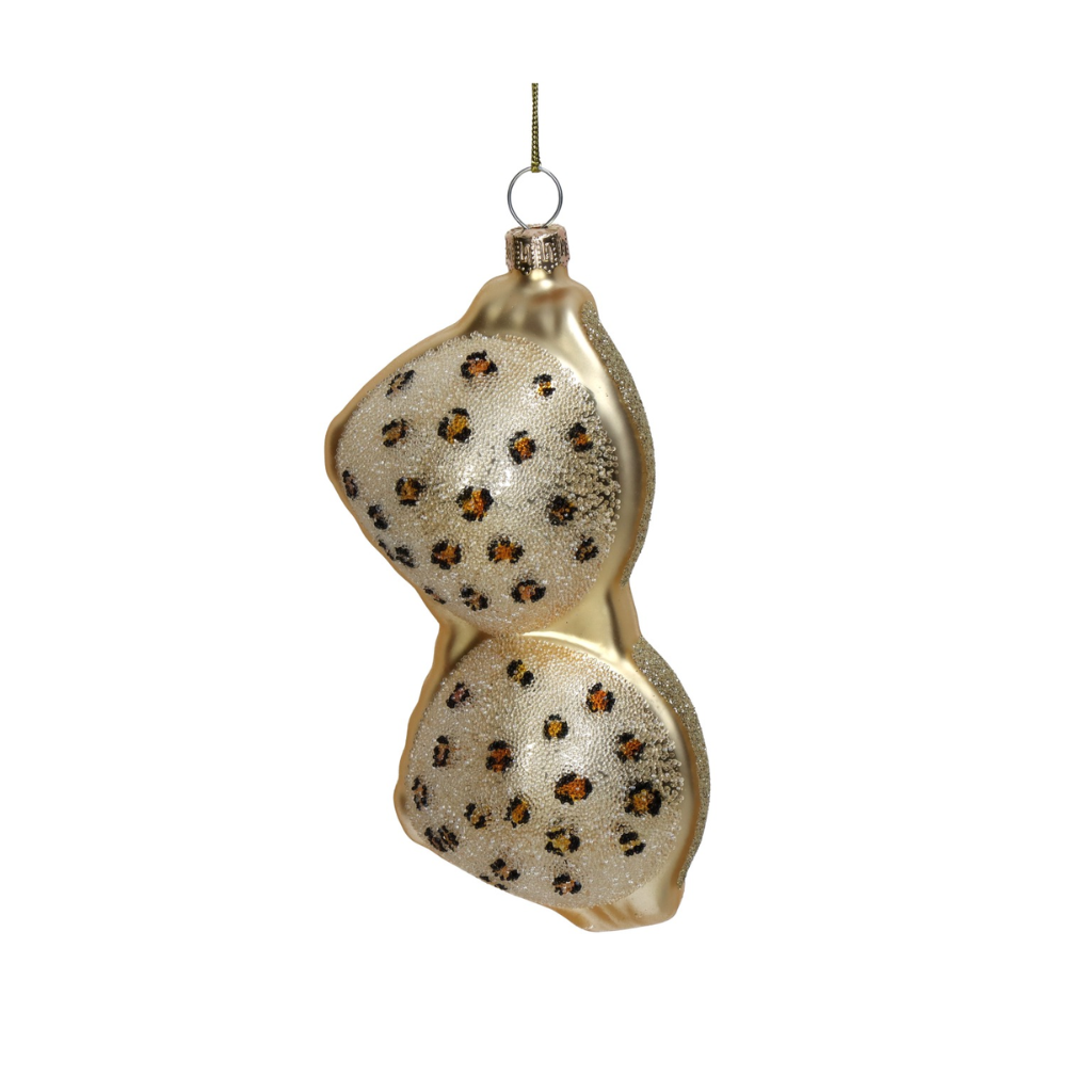 Kersthanger BH Luipaardprint Glas Goud 13.1 cm