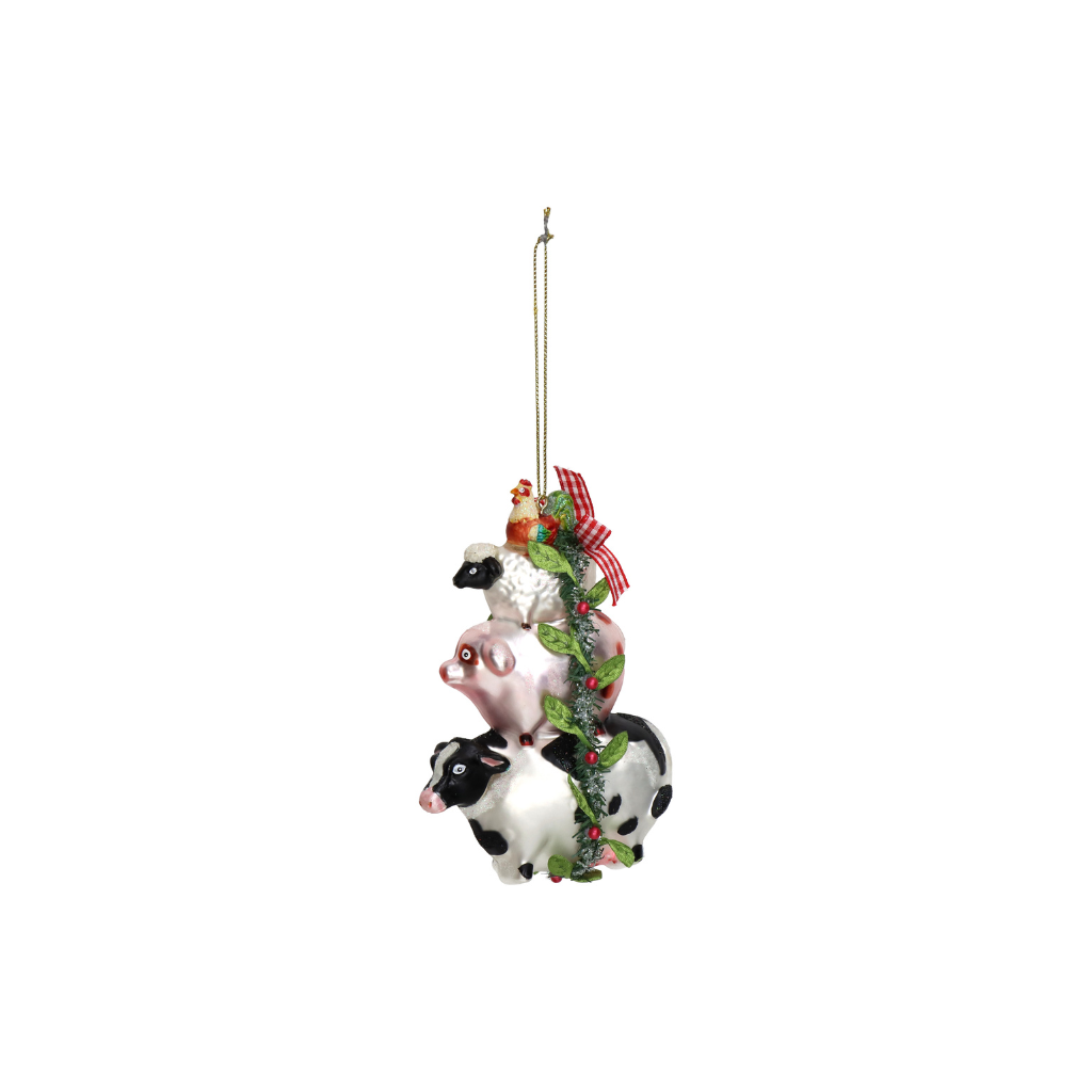 Kersthanger Stack Boerderijdieren Glas Multi 12.7 cm